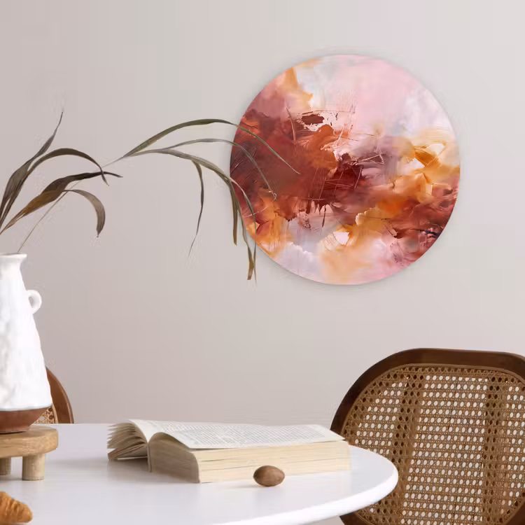 Glasbild Rund - Zusammenfassung – Farbenfroh – Kunst – Modern – Rosa-Rot - Abstract - Kleurrijk - Kunst - Modern - Roze-Rood Wandcirkel plexiglas klein