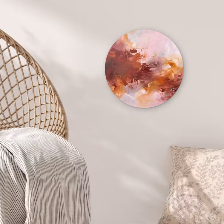 Glasbild Rund - Zusammenfassung – Farbenfroh – Kunst – Modern – Rosa-Rot - Abstract - Kleurrijk - Kunst - Modern - Roze-Rood Wandcirkel plexiglas klein