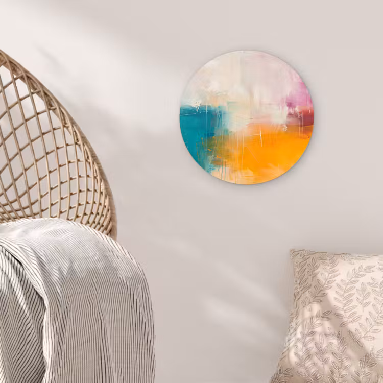 Glasbild Rund - Zusammenfassung – Farbenfroh – Modern – Kunst – Orange - Abstract - Kleurrijk - Modern - Kunst - Oranje Wandcirkel plexiglas klein