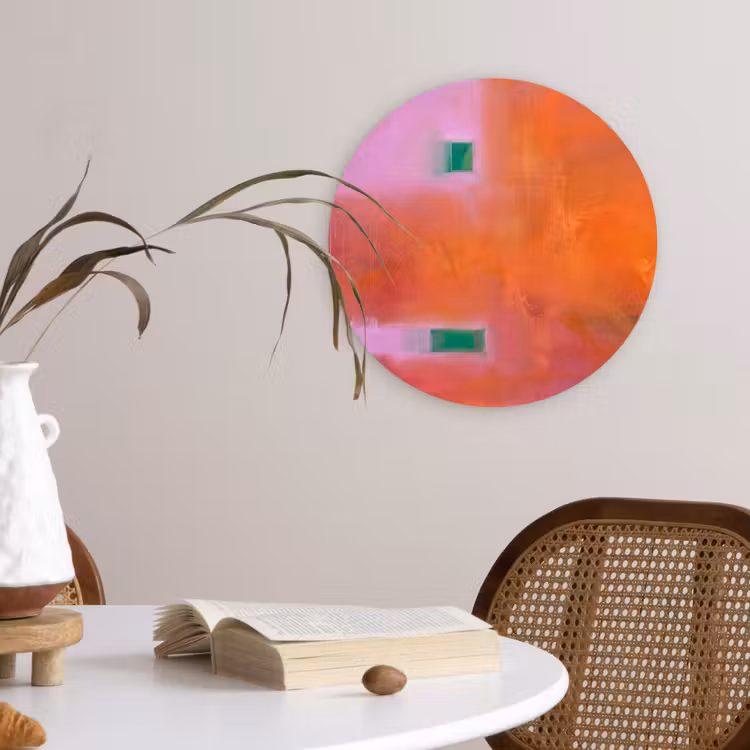 Glasbild Rund - Zusammenfassung – Flächen – Kunst – Modern – Orange - Abstract - Vlakken - Kunst - Modern - Oranje Wandcirkel plexiglas klein