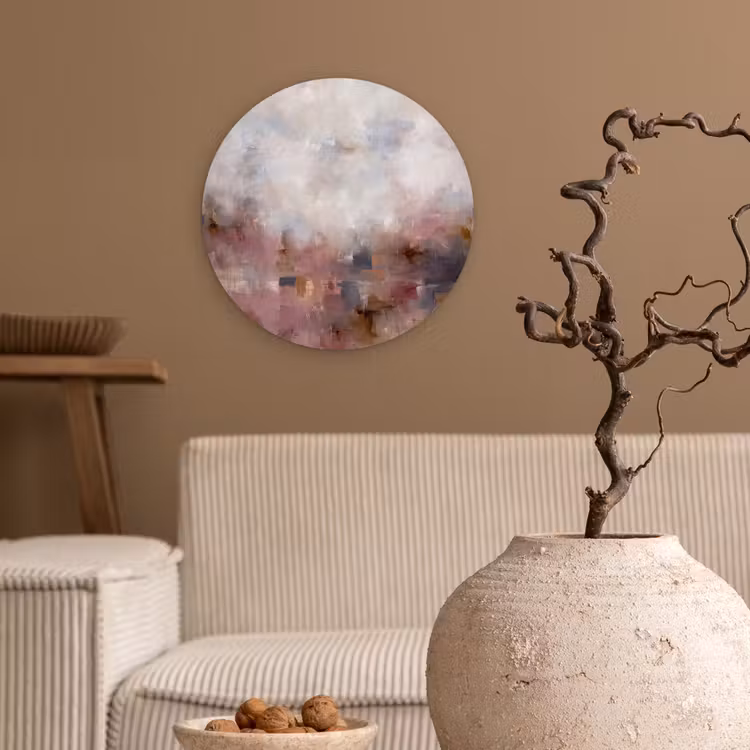 Glasbild Rund - Zusammenfassung – Fließend – Kunst – Modern – Beige - Abstract - Vloeiend - Kunst - Modern - Beige Wandcirkel plexiglas klein