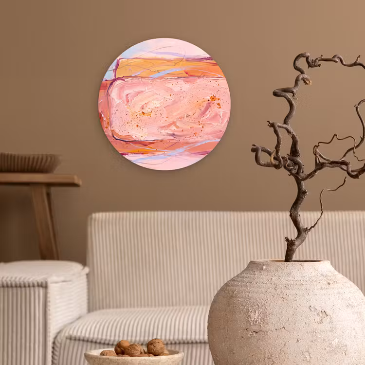 Glasbild Rund - Zusammenfassung – Formen – Modern – Rosa - Abstract - Vormen - Modern - Roze Wandcirkel plexiglas klein