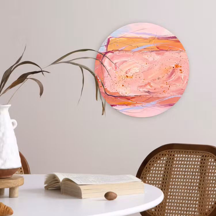 Glasbild Rund - Zusammenfassung – Formen – Modern – Rosa - Abstract - Vormen - Modern - Roze Wandcirkel plexiglas klein