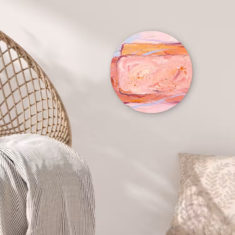 Glasbild Rund - Zusammenfassung – Formen – Modern – Rosa - Abstract - Vormen - Modern - Roze Wandcirkel plexiglas klein