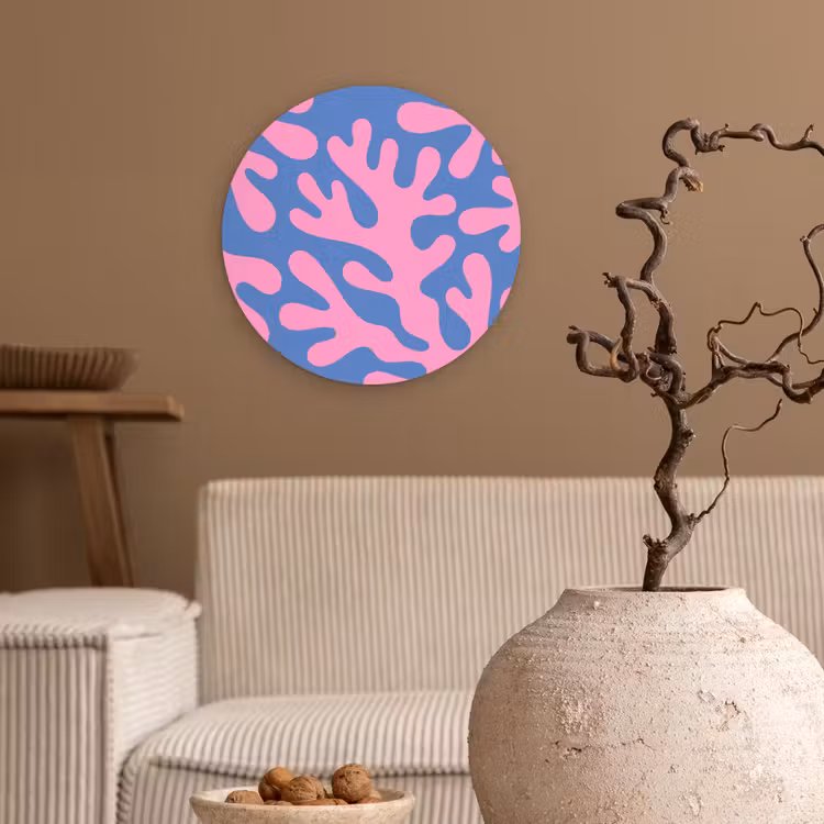 Glasbild Rund - Zusammenfassung – Formen – Rosa – Blau - Abstract - Vormen - Roze - Blauw Wandcirkel plexiglas klein