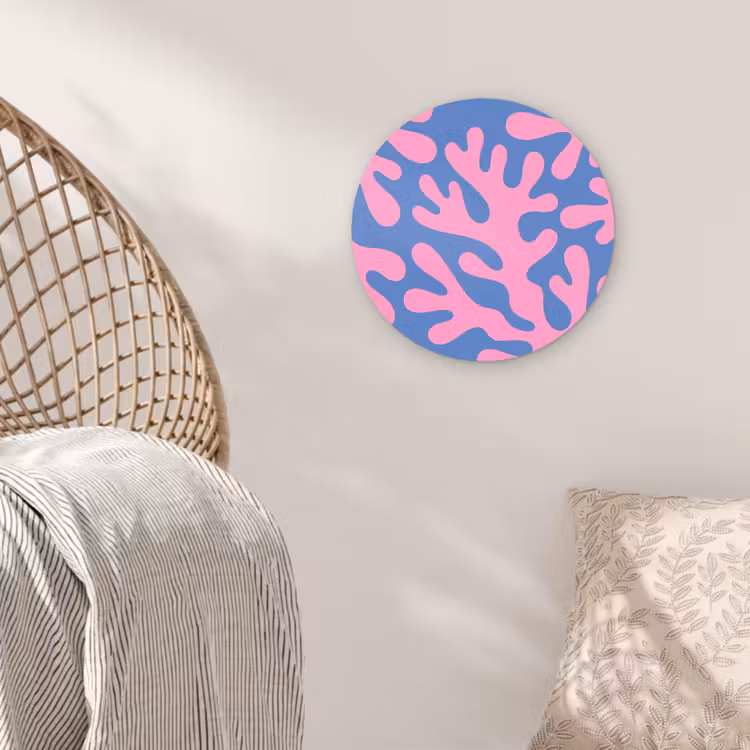 Glasbild Rund - Zusammenfassung – Formen – Rosa – Blau - Abstract - Vormen - Roze - Blauw Wandcirkel plexiglas klein