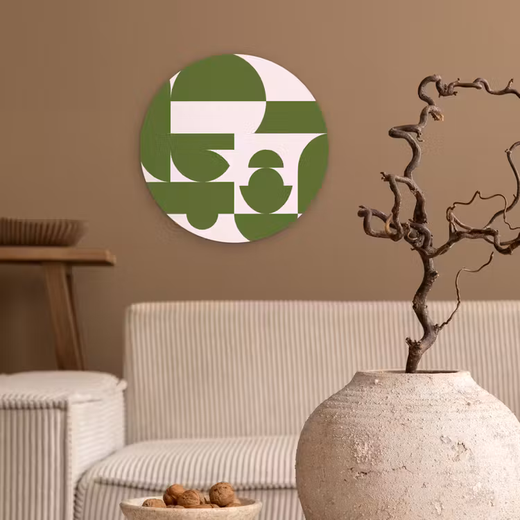 Glasbild Rund - Zusammenfassung – Geometrie – Modern – Grün – Weiß - Abstract - Geometrie - Modern - Groen - Wit Wandcirkel plexiglas klein