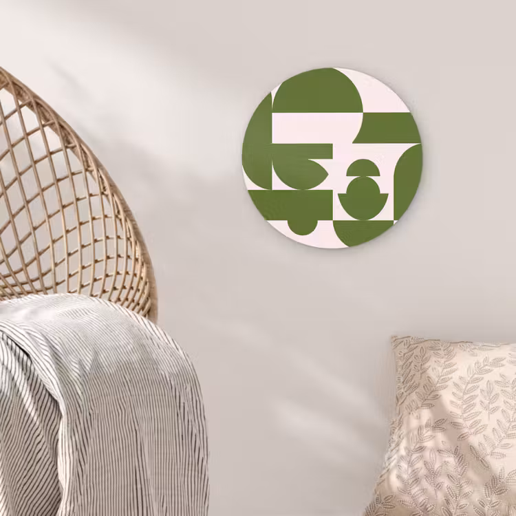 Glasbild Rund - Zusammenfassung – Geometrie – Modern – Grün – Weiß - Abstract - Geometrie - Modern - Groen - Wit Wandcirkel plexiglas klein