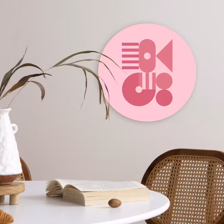 Glasbild Rund - Zusammenfassung – Geometrisch – Formen – Rosa - Abstract - Geometrisch - Vormen - Roze Wandcirkel plexiglas klein