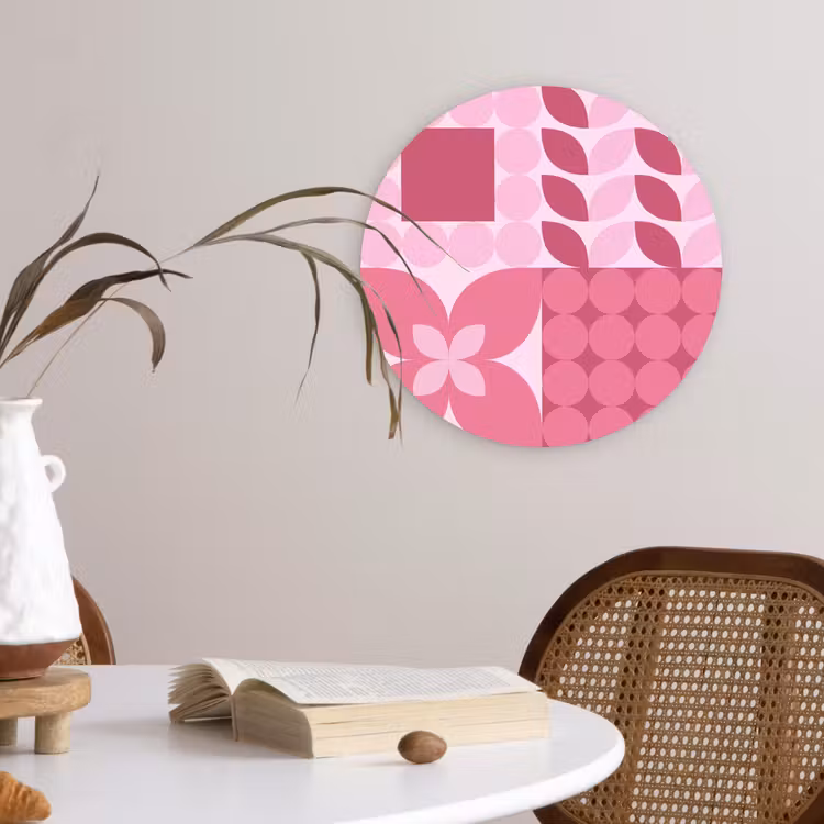 Glasbild Rund - Zusammenfassung – Geometrisch – Muster – Modern – Rosa - Abstract - Geometrisch - Patroon - Modern - Roze Wandcirkel plexiglas klein