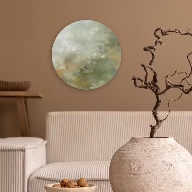 Glasbild Rund - Zusammenfassung – Grün – Beige – Modern – Kunst - Abstract - Groen - Beige - Modern - Kunst Wandcirkel plexiglas klein