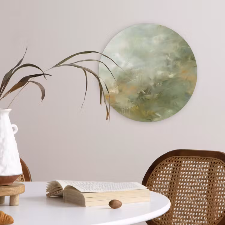 Glasbild Rund - Zusammenfassung – Grün – Beige – Modern – Kunst - Abstract - Groen - Beige - Modern - Kunst Wandcirkel plexiglas klein