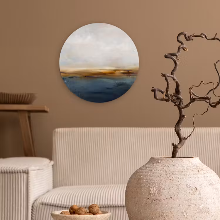 Glasbild Rund - Zusammenfassung – Horizont – Wasser – Modern – Beige - Abstract - Horizon - Water - Modern - Beige Wandcirkel plexiglas klein