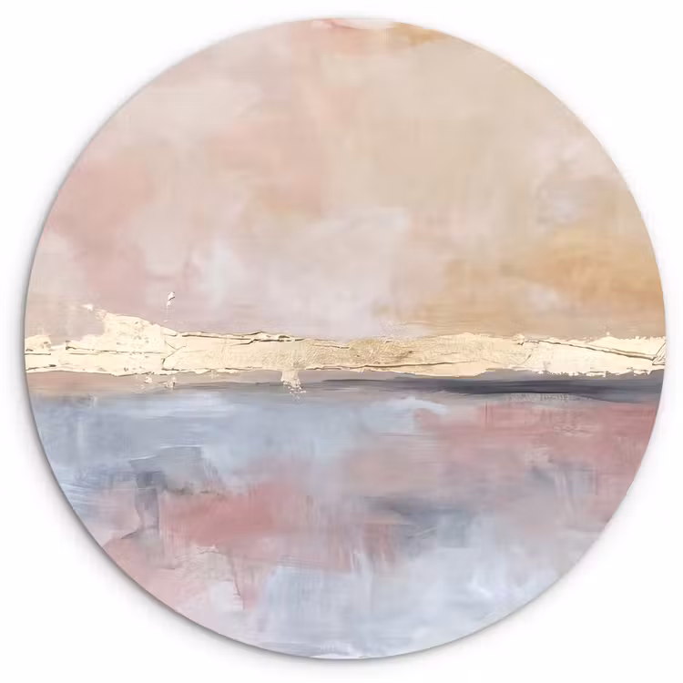 Glasbild Rund - Zusammenfassung – Horizontal – Kunst – Rosa – Gold - Abstract - Horizontaal - Kunst - Roze - Goud Wandcirkel plexiglas klein