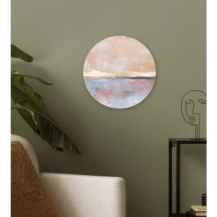 Glasbild Rund - Zusammenfassung – Horizontal – Kunst – Rosa – Gold - Abstract - Horizontaal - Kunst - Roze - Goud Wandcirkel plexiglas klein