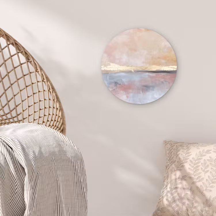Glasbild Rund - Zusammenfassung – Horizontal – Kunst – Rosa – Gold - Abstract - Horizontaal - Kunst - Roze - Goud Wandcirkel plexiglas klein