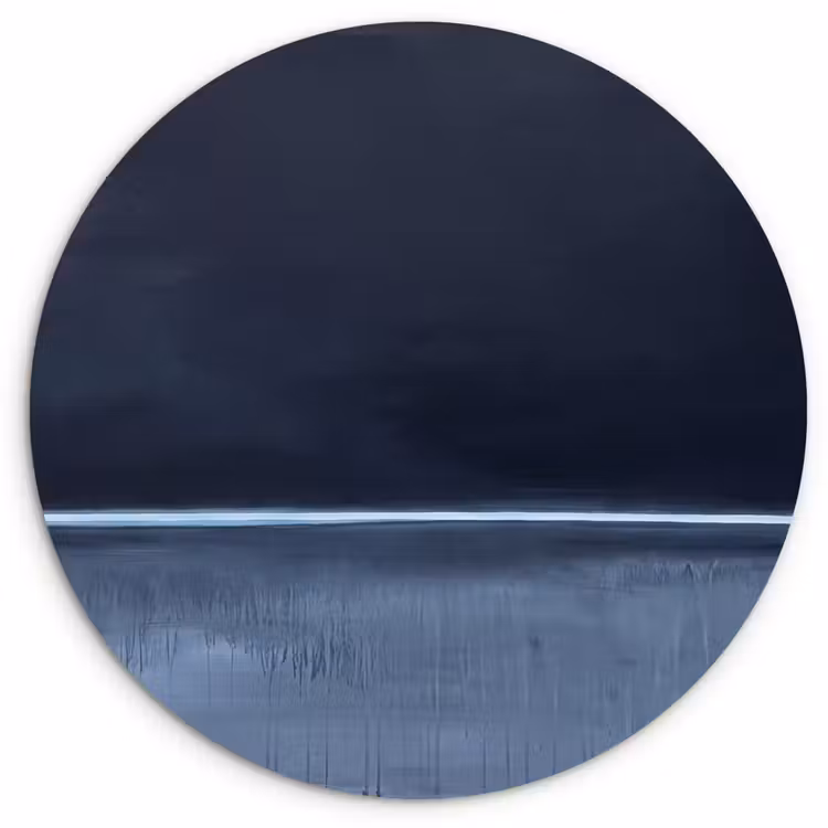 Glasbild Rund - Zusammenfassung – Horizontale Linie – Minimalistisch – Dunkelblau – Kunst — 1