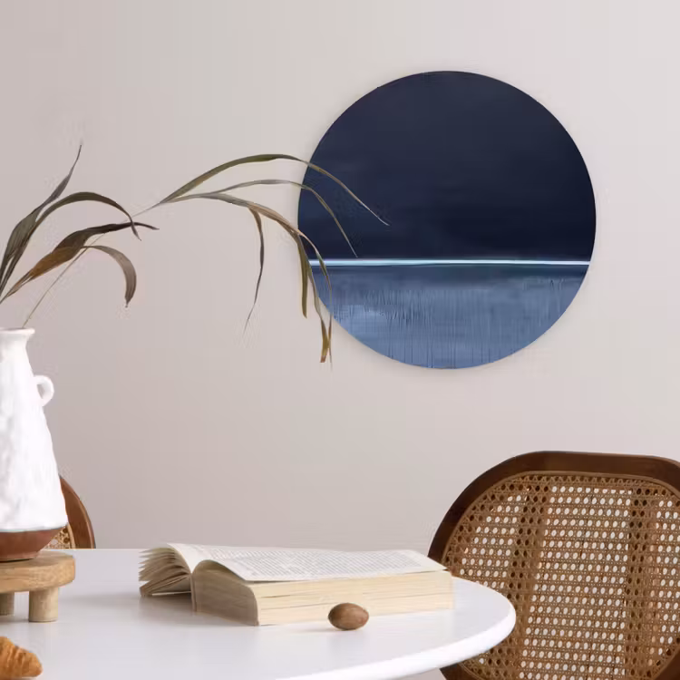 Glasbild Rund - Zusammenfassung – Horizontale Linie – Minimalistisch – Dunkelblau – Kunst — 4