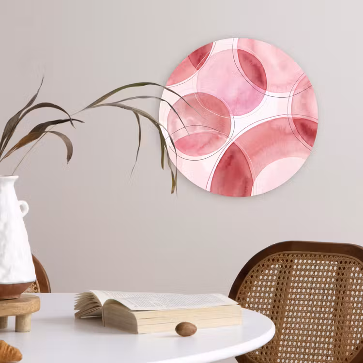Glasbild Rund - Zusammenfassung – Kreise – Modern – Rosa – Kunst - Abstract - Cirkels - Modern - Roze - Kunst Wandcirkel plexiglas klein