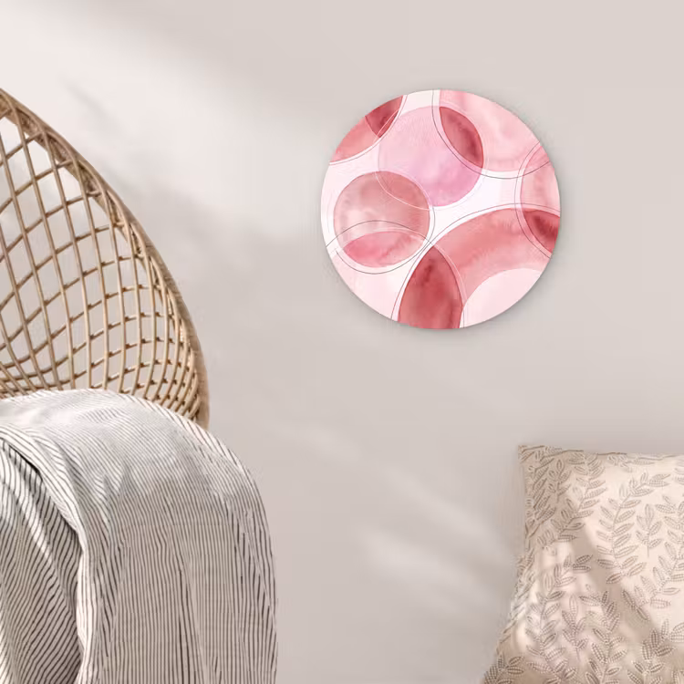 Glasbild Rund - Zusammenfassung – Kreise – Modern – Rosa – Kunst - Abstract - Cirkels - Modern - Roze - Kunst Wandcirkel plexiglas klein