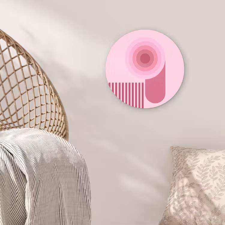 Glasbild Rund - Zusammenfassung – Kreise – Streifen – Modern – Rosa - Abstract - Cirkels - Strepen - Modern - Roze Wandcirkel plexiglas klein