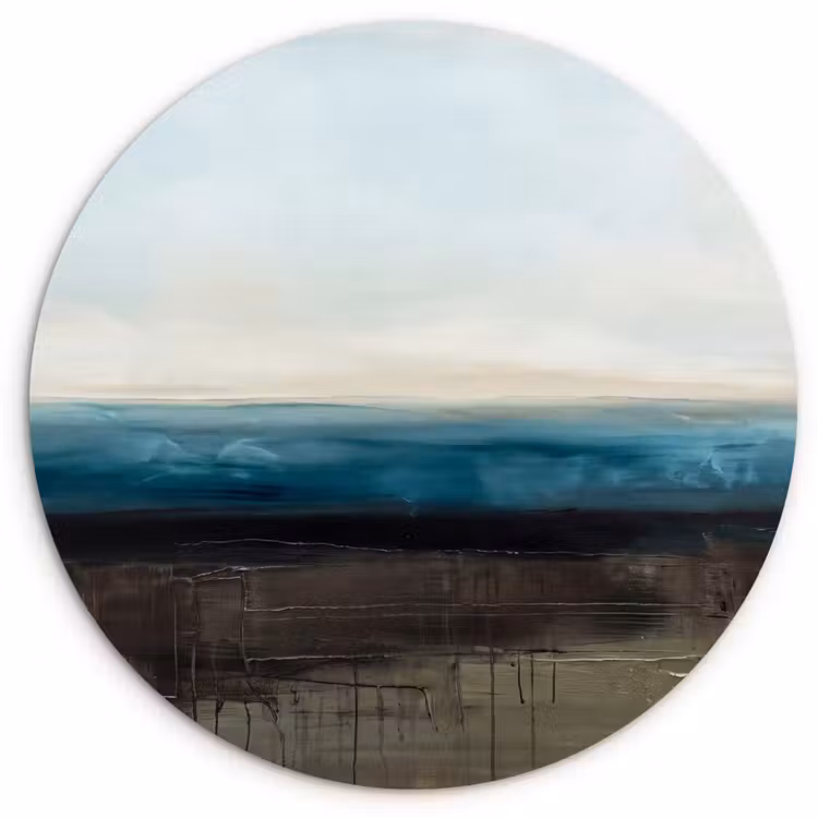 Glasbild Rund - Zusammenfassung – Landschaft – Horizont – Blau – Modern - Abstract - Landschap - Horizon - Blauw - Modern Wandcirkel plexiglas klein
