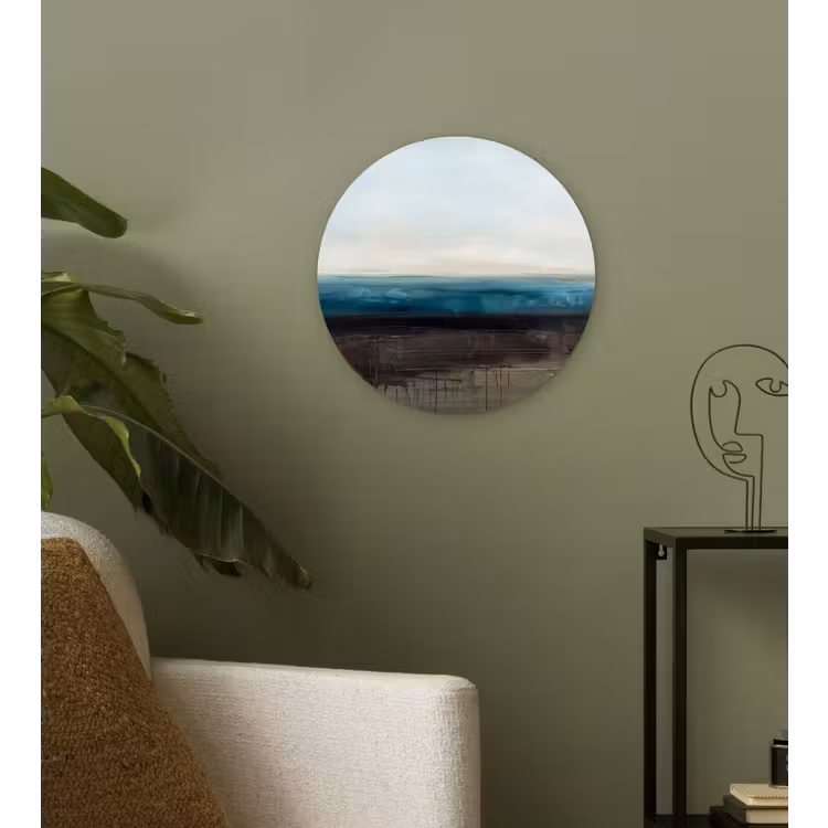 Glasbild Rund - Zusammenfassung – Landschaft – Horizont – Blau – Modern - Abstract - Landschap - Horizon - Blauw - Modern Wandcirkel plexiglas klein