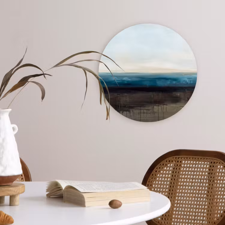 Glasbild Rund - Zusammenfassung – Landschaft – Horizont – Blau – Modern - Abstract - Landschap - Horizon - Blauw - Modern Wandcirkel plexiglas klein