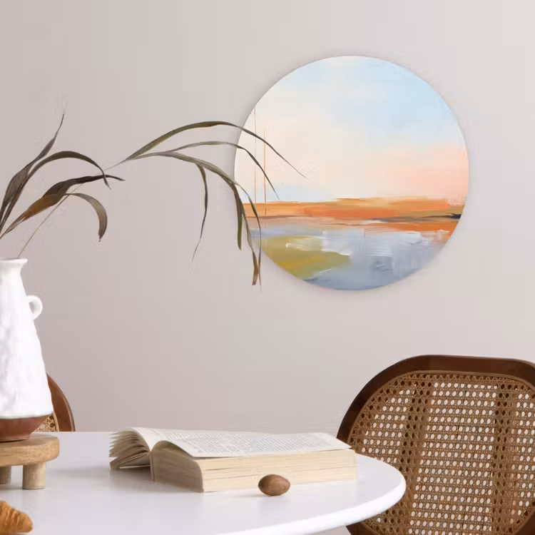 Glasbild Rund - Zusammenfassung – Landschaft – Horizont – Modern – Farbenfroh - Abstract - Landschap - Horizon - Modern - Kleurrijk Wandcirkel plexiglas klein