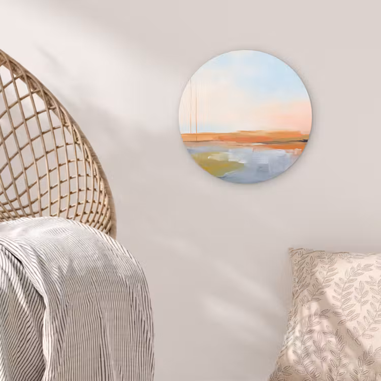 Glasbild Rund - Zusammenfassung – Landschaft – Horizont – Modern – Farbenfroh - Abstract - Landschap - Horizon - Modern - Kleurrijk Wandcirkel plexiglas klein