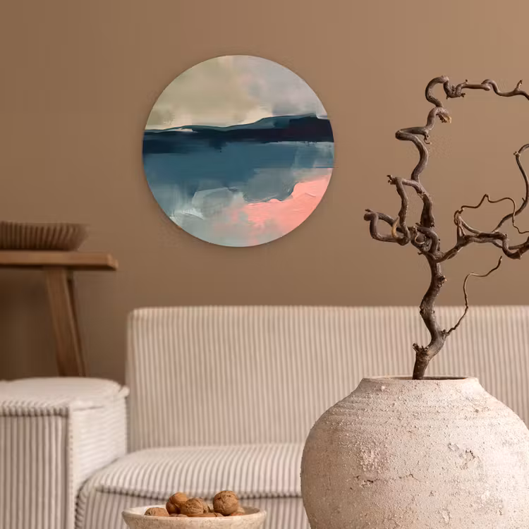 Glasbild Rund - Zusammenfassung – Landschaft – Kunst – Modern – Grün – Blau — 2