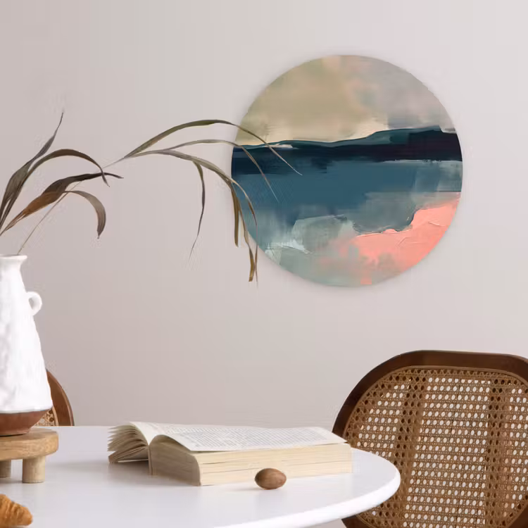 Glasbild Rund - Zusammenfassung – Landschaft – Kunst – Modern – Grün – Blau — 4