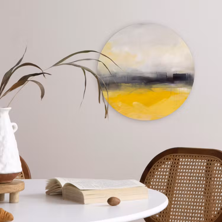 Glasbild Rund - Zusammenfassung – Landschaft – Modern – Gelb - Abstract - Landschap - Modern - Geel Wandcirkel plexiglas klein