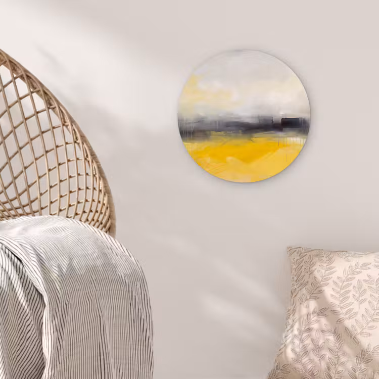 Glasbild Rund - Zusammenfassung – Landschaft – Modern – Gelb - Abstract - Landschap - Modern - Geel Wandcirkel plexiglas klein