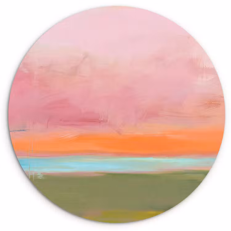 Glasbild Rund - Zusammenfassung – Landschaft – Modern – Rosa – Orange - Abstract - Landschap - Modern - Roze - Oranje Wandcirkel plexiglas klein