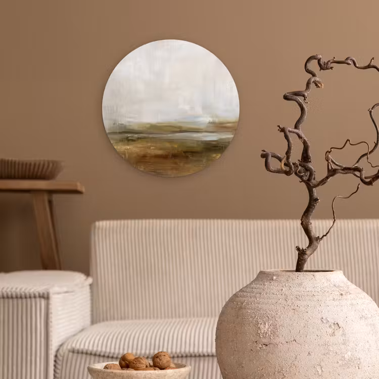Glasbild Rund - Zusammenfassung – Landschaft – Natur – Beige – Braun - Abstract - Landschap - Natuur - Beige - Bruin Wandcirkel plexiglas klein
