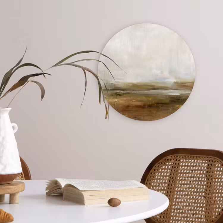 Glasbild Rund - Zusammenfassung – Landschaft – Natur – Beige – Braun - Abstract - Landschap - Natuur - Beige - Bruin Wandcirkel plexiglas klein
