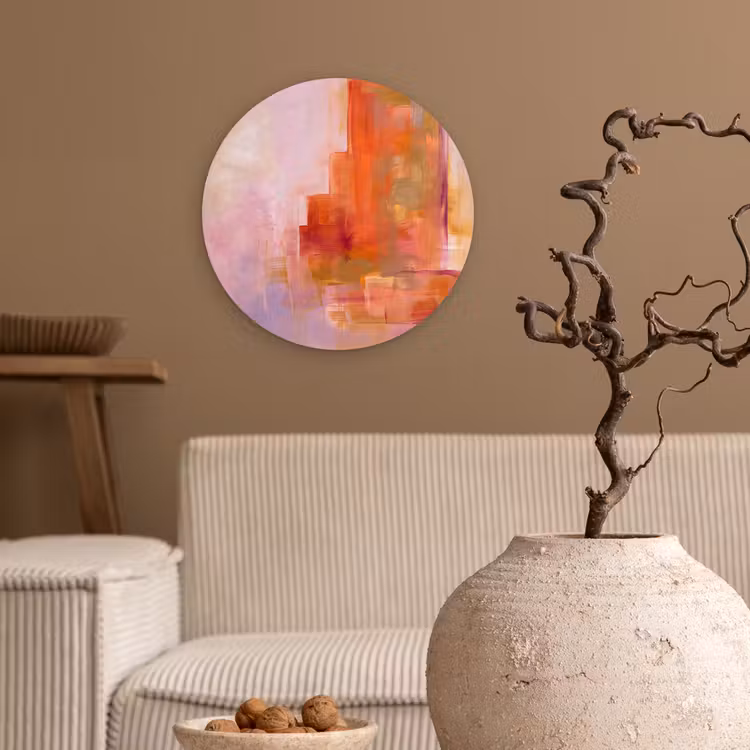 Glasbild Rund - Zusammenfassung – Pinselstriche – Kunst – Lila – Gold - Abstract - Borstelstreken - Kunst - Paars - Goud Wandcirkel plexiglas klein