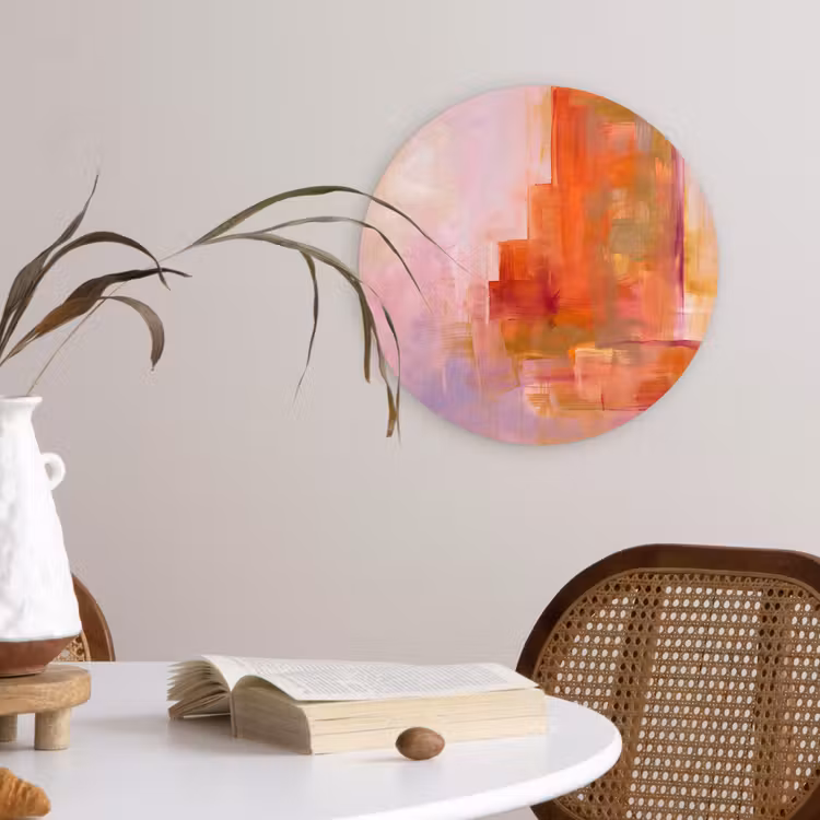 Glasbild Rund - Zusammenfassung – Pinselstriche – Kunst – Lila – Gold - Abstract - Borstelstreken - Kunst - Paars - Goud Wandcirkel plexiglas klein