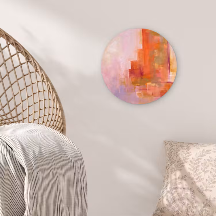 Glasbild Rund - Zusammenfassung – Pinselstriche – Kunst – Lila – Gold - Abstract - Borstelstreken - Kunst - Paars - Goud Wandcirkel plexiglas klein