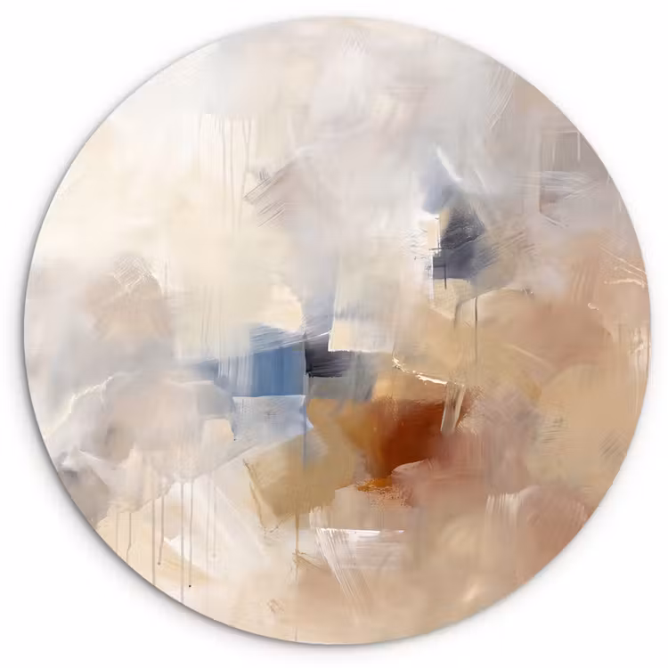 Glasbild Rund - Zusammenfassung – Pinselstriche – Modern – Beige – Kunst - Abstract - Borstelstreken - Modern - Beige - Kunst Wandcirkel plexiglas klein
