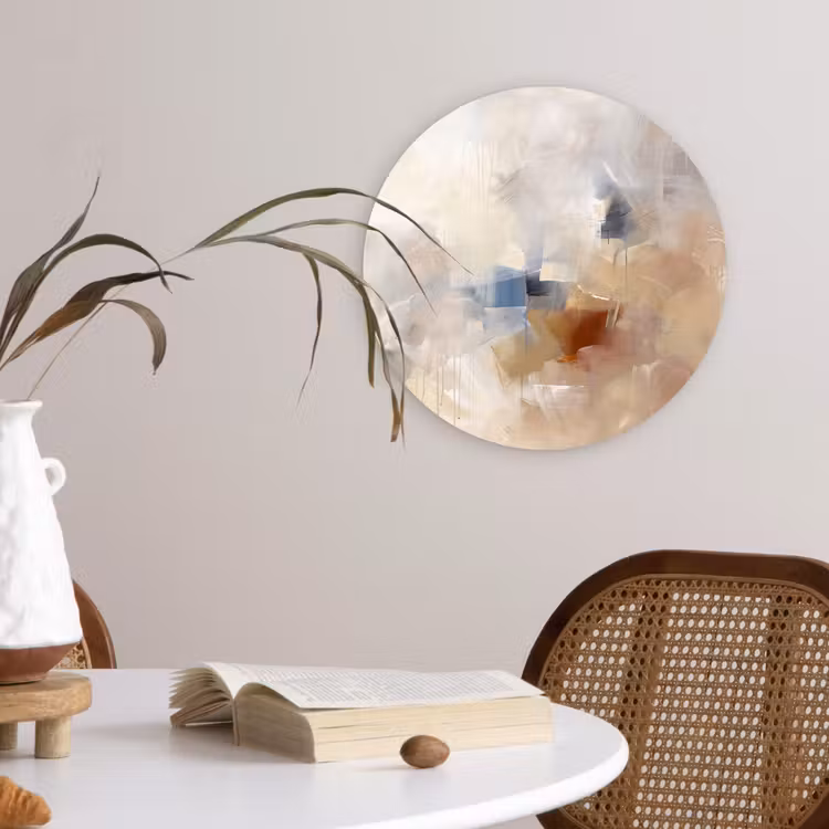 Glasbild Rund - Zusammenfassung – Pinselstriche – Modern – Beige – Kunst - Abstract - Borstelstreken - Modern - Beige - Kunst Wandcirkel plexiglas klein