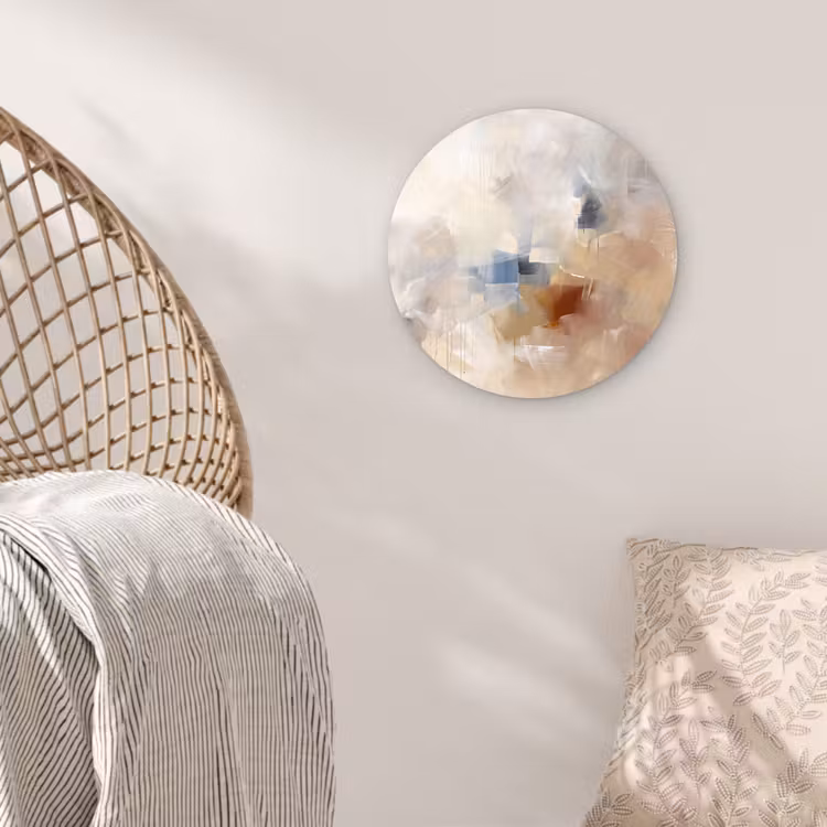 Glasbild Rund - Zusammenfassung – Pinselstriche – Modern – Beige – Kunst - Abstract - Borstelstreken - Modern - Beige - Kunst Wandcirkel plexiglas klein