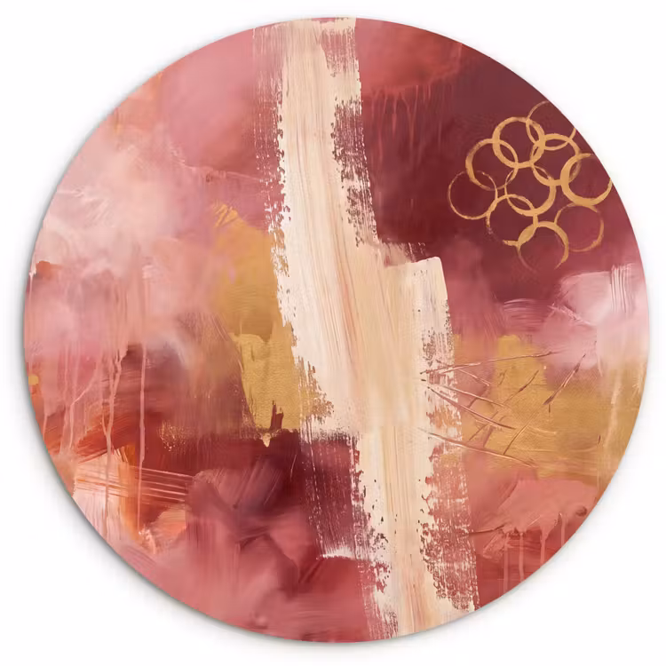 Glasbild Rund - Zusammenfassung – Rot – Gold – Modern – Kunst - Abstract - Rood - Goud - Modern - Kunst Wandcirkel plexiglas klein
