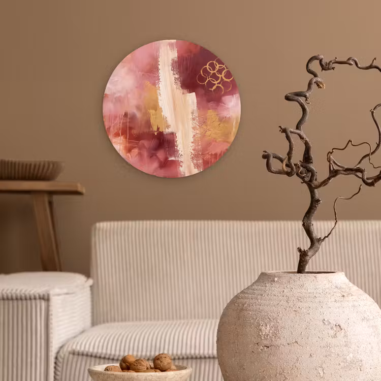Glasbild Rund - Zusammenfassung – Rot – Gold – Modern – Kunst - Abstract - Rood - Goud - Modern - Kunst Wandcirkel plexiglas klein