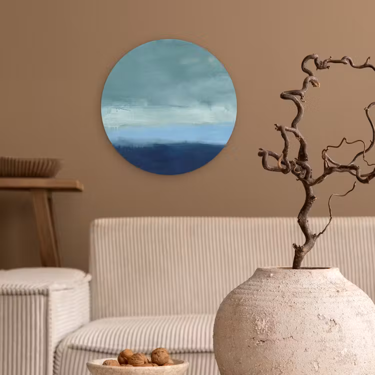 Glasbild Rund - Zusammenfassung – Schichten – Ruhe – Modern – Blau - Abstract - Lagen - Rust - Modern - Blauw Wandcirkel plexiglas klein