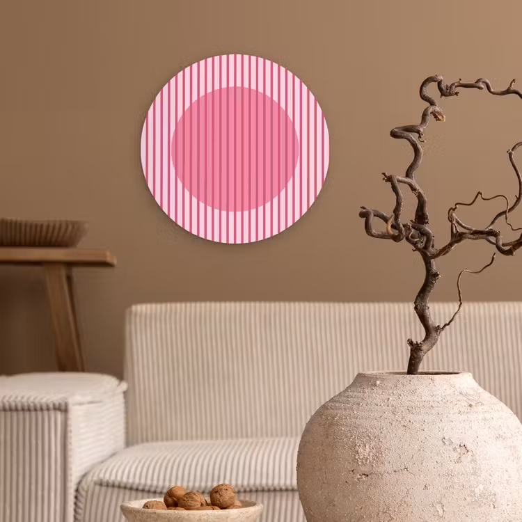 Glasbild Rund - Zusammenfassung – Streifen – Oval – Rosa – Modern - Abstract - Strepen - Ovaal - Roze - Modern Wandcirkel plexiglas klein