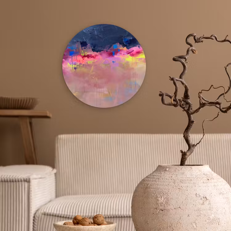 Glasbild Rund - Zusammenfassung – Textur – Farben – Modern – Rosa - Abstract - Textuur - Kleuren - Modern - Roze Wandcirkel plexiglas klein