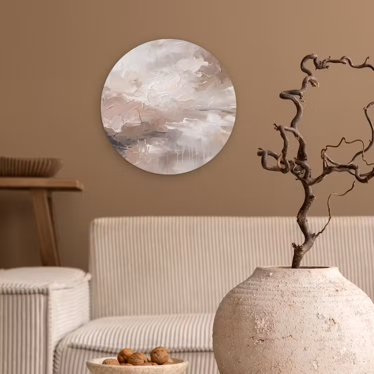 Glasbild Rund - Zusammenfassung – Textur – Kunst – Modern – Beige - Abstract - Textuur - Kunst - Modern - Beige Wandcirkel plexiglas klein
