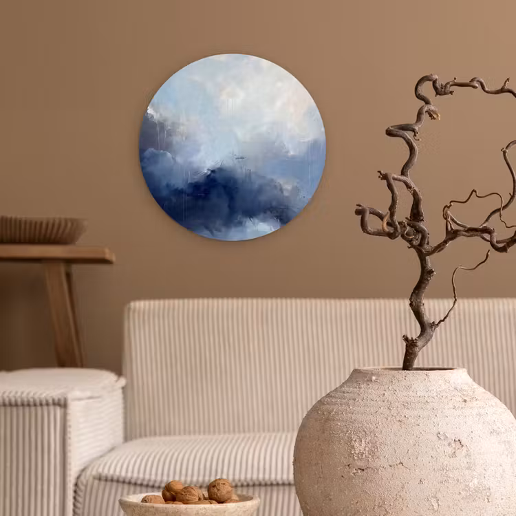 Glasbild Rund - Zusammenfassung – Wolken – Modern – Blau – Kunst - Abstract - Wolken - Modern - Blauw - Kunst Wandcirkel plexiglas klein